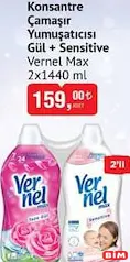 VERNEL MAX KONSANTRE ÇAMAŞIR YUMUŞATICISI GÜL+SENSİTİVE 2X1440 ML 2'Lİ